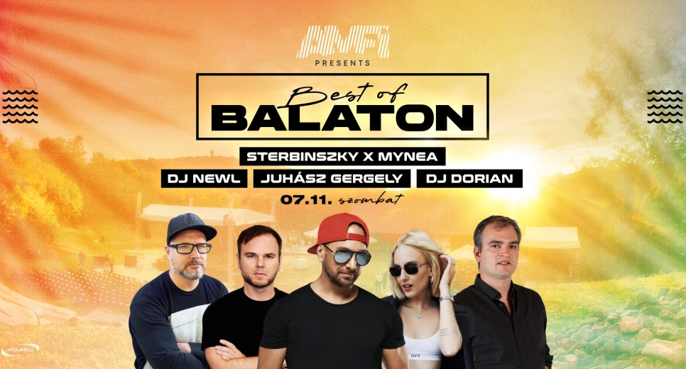 Beat of Balaton esemény DJ-kkel, színes háttérrel a Balaton partján