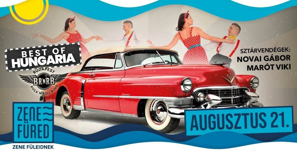 Retro autó és táncosok a Balaton partján